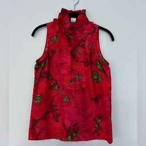 J. Crew Factory Victoria silk pleated ruffle cami blouse - Red & Green Floral